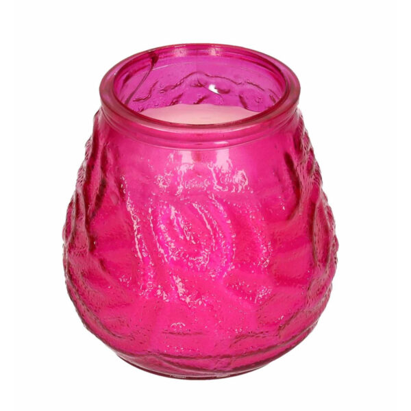 1x Windlicht geurkaars citronella anti muggen roze glas