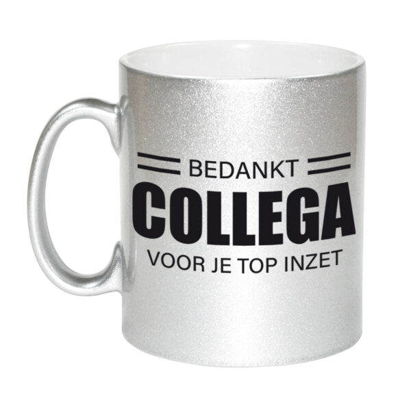 1x stuks collega cadeau mok / beker zilver bedankt collega voor je top inzet