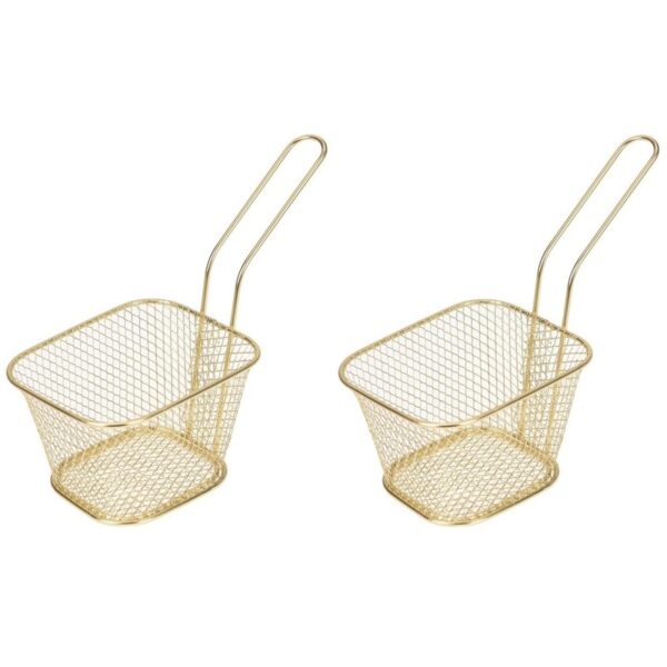 2x Goud patat/snack serveermandje/frituurmandje 20 cm