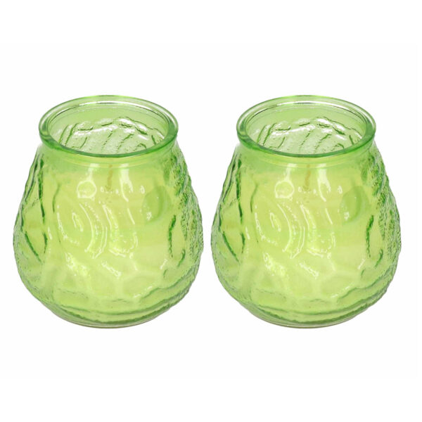 2x Windlicht geurkaars citronella anti muggen groen glas