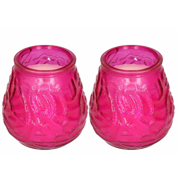 2x Windlicht geurkaars citronella anti muggen roze glas