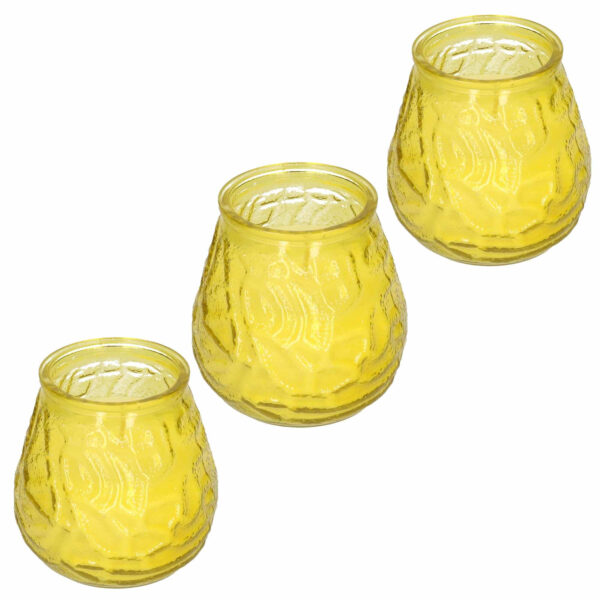 3x Windlicht geurkaars citronella anti muggen geel glas