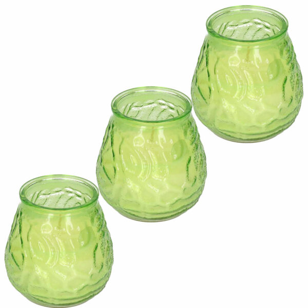 3x Windlicht geurkaars citronella anti muggen groen glas