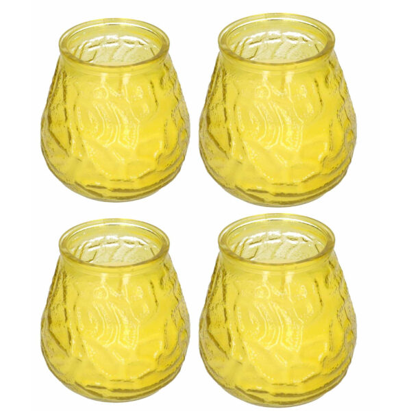 4x Windlicht geurkaars citronella anti muggen geel glas