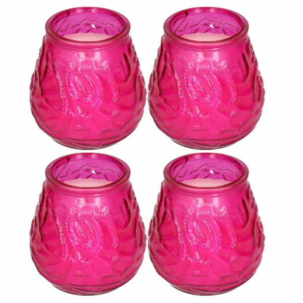 4x Windlicht geurkaars citronella anti muggen roze glas