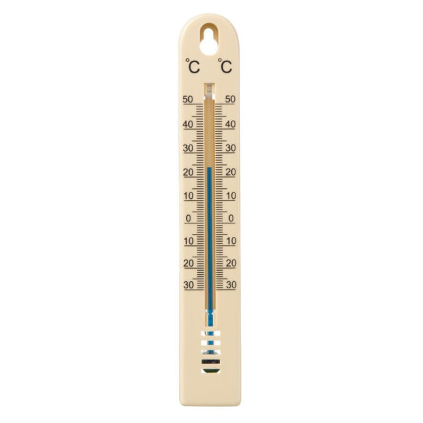 Binnen/buiten thermometer beige kunststof 3 x 17 cm