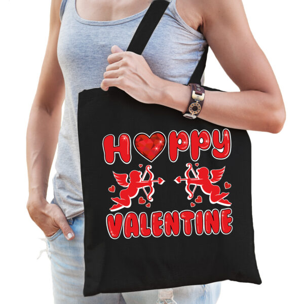 Cadeau tasje valentijn - Happy Valentine - zwart katoen