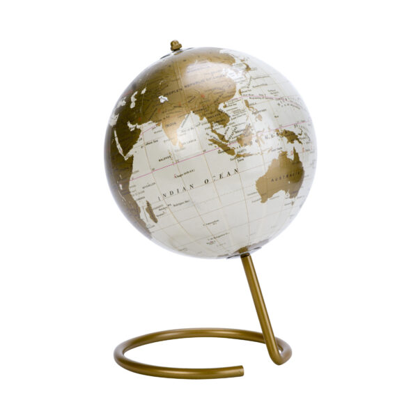 Decoratie wereldbol/globe goud op metalen voet 16 x 24 cm