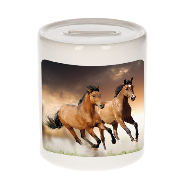 Dieren foto spaarpot bruin paard 9 cm - paarden spaarpotten jongens en meisjes