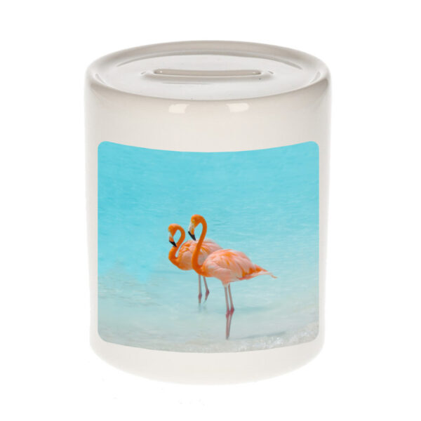 Dieren foto spaarpot flamingo 9 cm - flamingo vogels spaarpotten jongens en meisjes