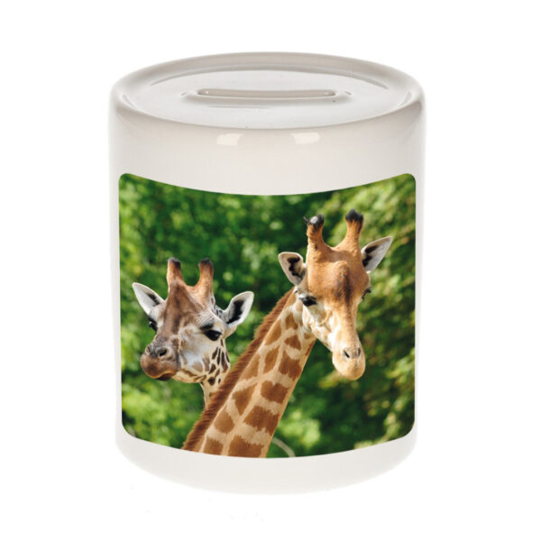 Dieren foto spaarpot giraffe 9 cm - giraffen spaarpotten jongens en meisjes