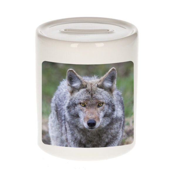 Dieren foto spaarpot wolf 9 cm - wolven spaarpotten jongens en meisjes