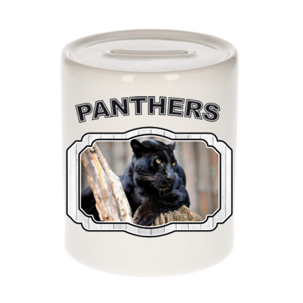 Dieren zwarte panter spaarpot - panthers/ panters spaarpotten kinderen 9 cm