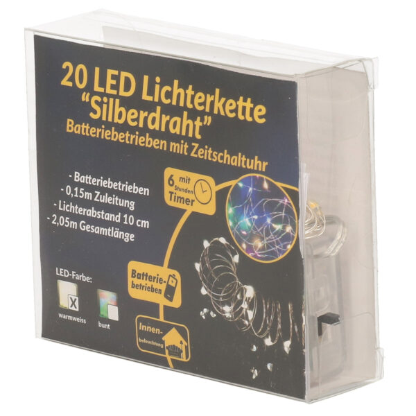 Draadverlichting zilver met warm witte LED lampjes 2 meter op batterijen met timer