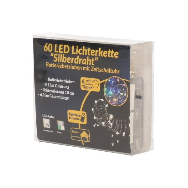 Draadverlichting zilver met warm witte LED lampjes 6 meter op batterijen met timer