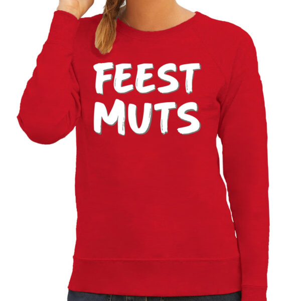 Feest muts sweater / trui rood met witte letters voor dames