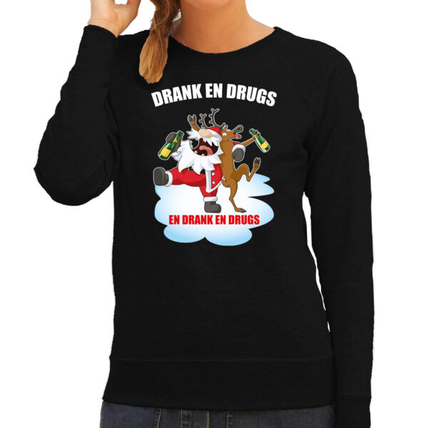 Foute Kerstsweater / outfit Drank en drugs zwart voor dames