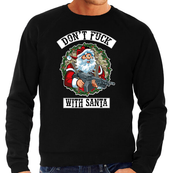 Foute Kersttrui / outfit Dont fuck with Santa zwart voor heren