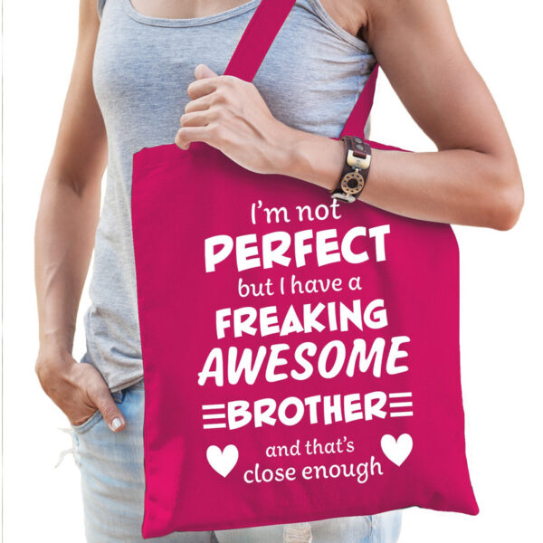 Freaking awesome brother / broer cadeau tas roze voor dames