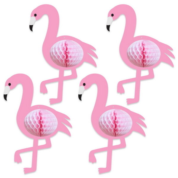 Hangdecoratie flamingo honeycomb 4 stuks