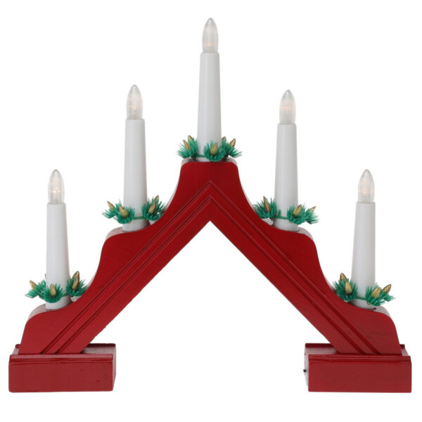 Kaarsenbrug rood van kunststof met LED verlichting 31,5 x 4,8 x 28,5 cm