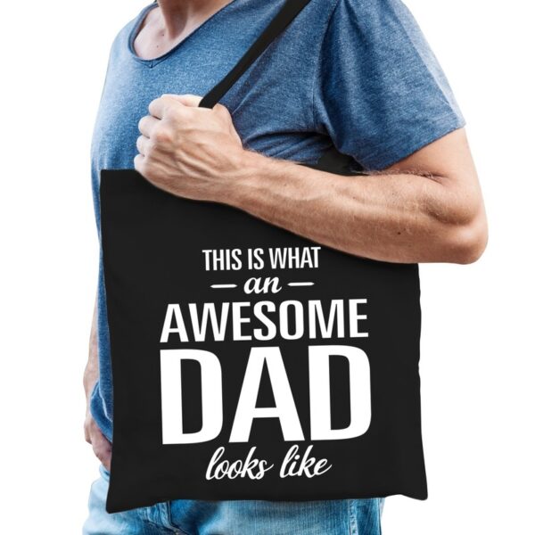 Katoenen cadeau vader tasje awesome dad zwart