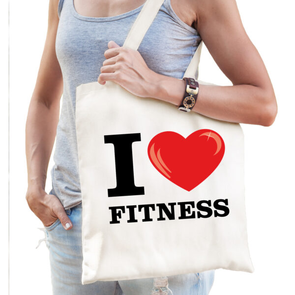 Katoenen tasje I love fitness wit voor dames en heren