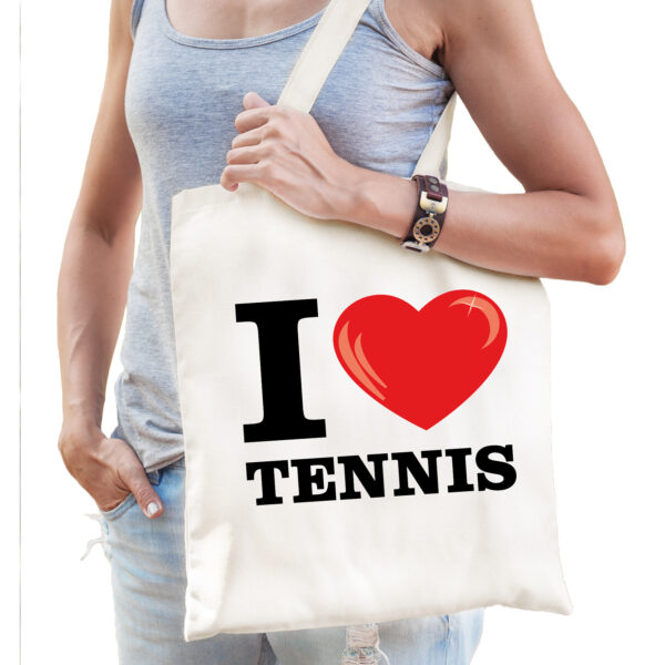 Katoenen tasje I love tennis wit voor dames en heren