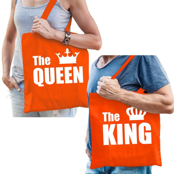 Katoenen tassen oranje the king / the queen volwassenen