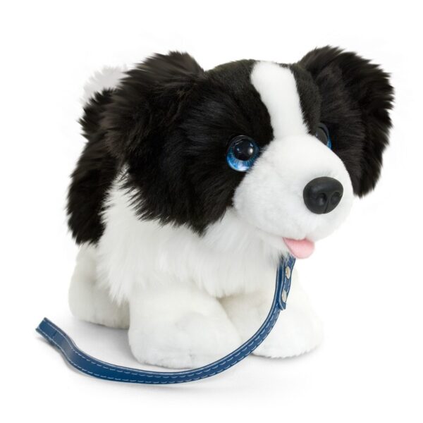 Keel Toys pluche zwart/witte Border collie met riem knuffel 30cm