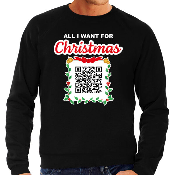 Kerst QR code kersttrui Een lekker wijf heren zwart - Foute kerstsweater