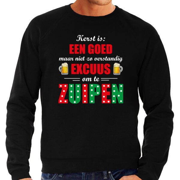 Kerst goed excuus om te zuipen foute Kerstsweater bier / Kersttrui zwart voor heren