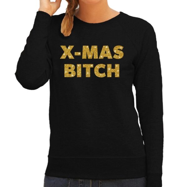 Kersttrui Christmas Bitch gouden glitter letters zwart dames