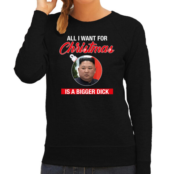 Kim Jong-Un All I want for Christmas foute Kerst sweater / trui zwart voor dames