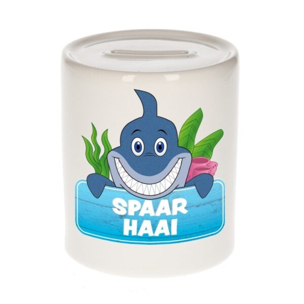 Kinder spaarpot met haaien print 9 cm