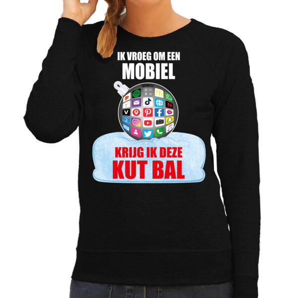 Kut Kerstbal sweater / foute Kersttrui Ik vroeg om een mobiel krijg ik deze kut bal zwart voor dames