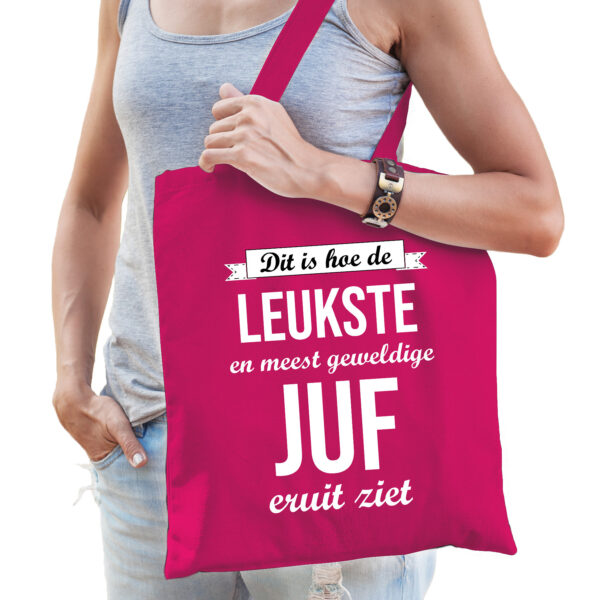 Leukste juf katoenen cadeau tas roze voor dames