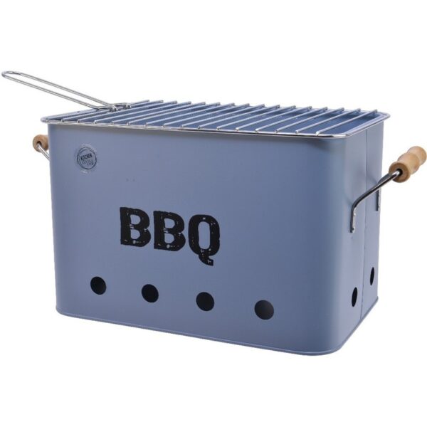 Lichtblauwe houtskool barbecue/bbq emmer 33 x 21 cm rechthoekig