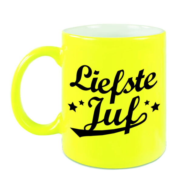 Liefste juf cadeau mok / beker neon geel 330 ml