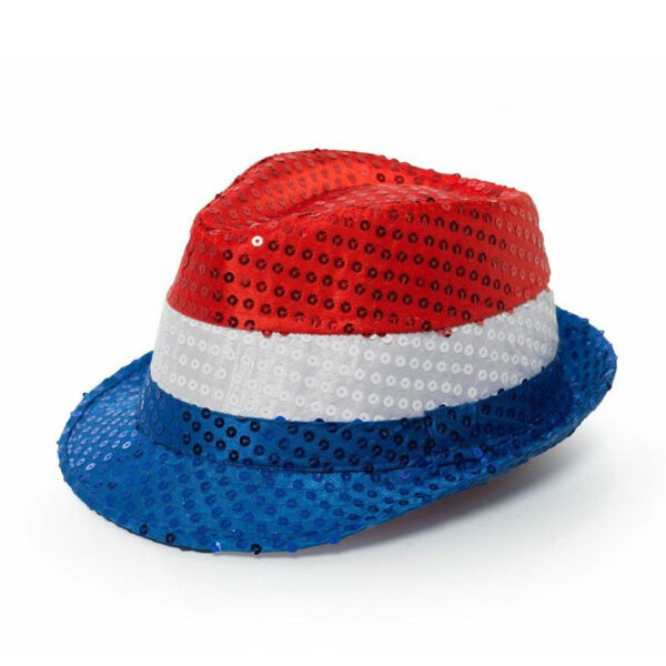 Nederlandse vlag gleufhoed/hoedje met pailletten - rood/wit/blauw