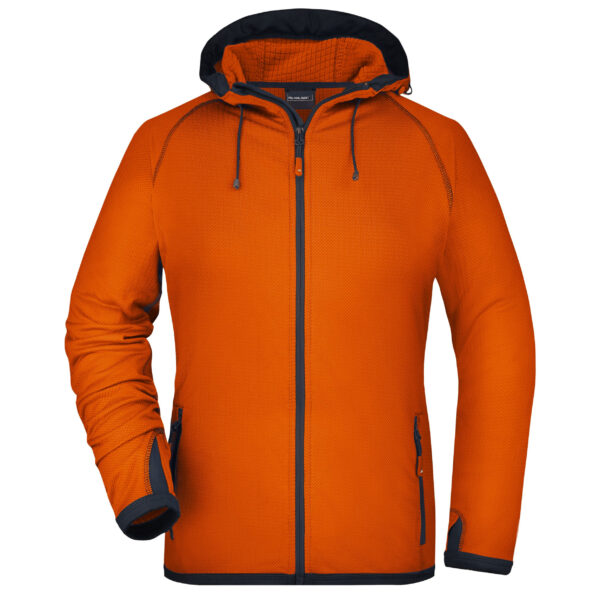 Oranje dames fleece jasje met capuchon