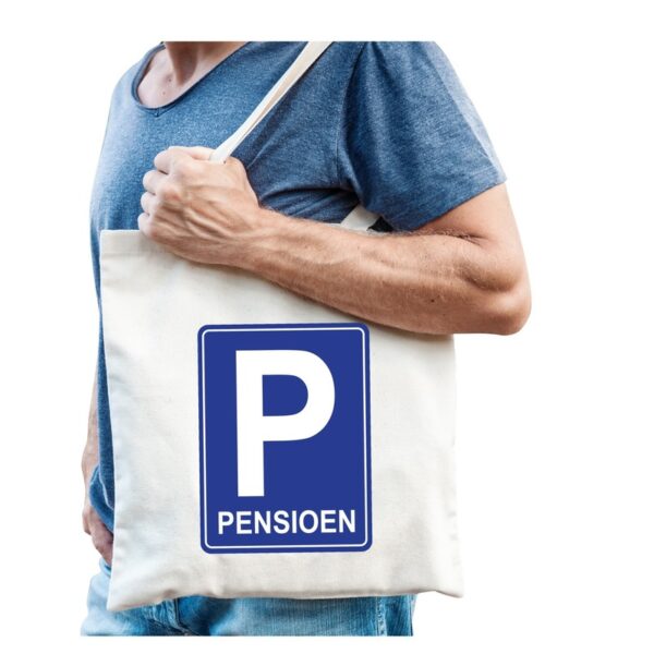 Pensioen P parkeerbord cadeau tas beige voor heren