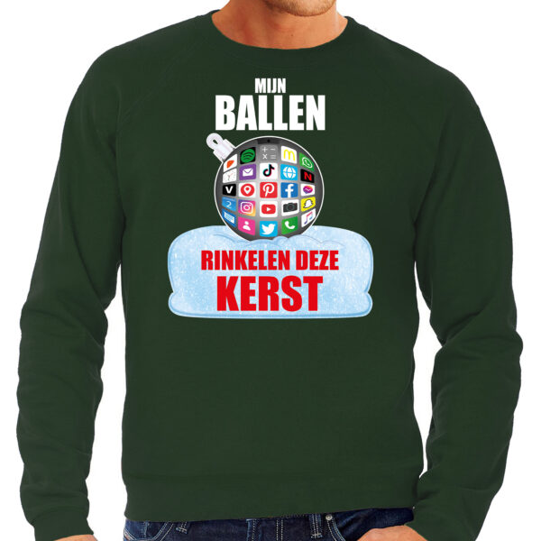 Rinkelende Kerstbal sweater / Kersttrui mijn ballen rinkelen groen voor heren