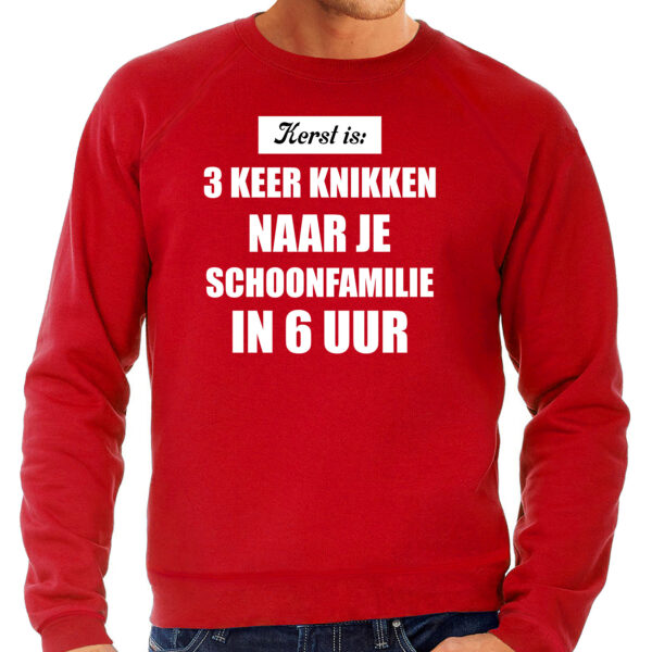 Rode foute kersttrui / sweater Kerst is 3 keer knikken naar schoonfamilie outfit heren