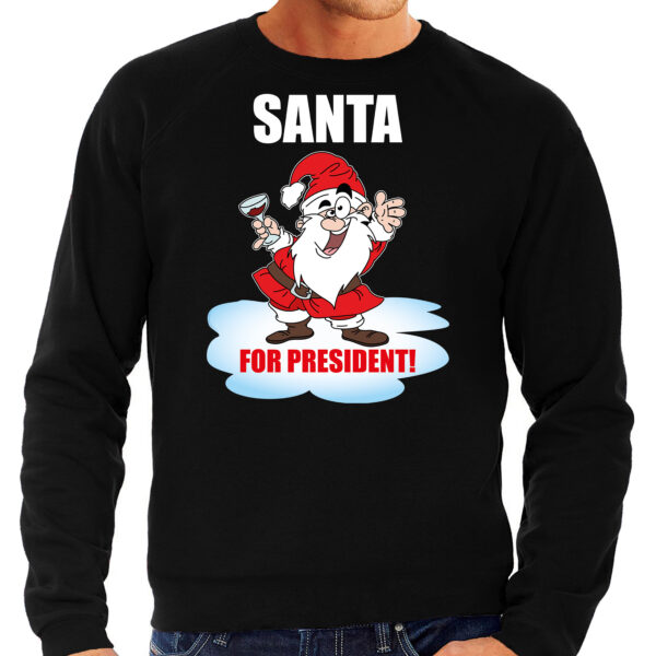 Santa for president Kersttrui / Kerst outfit zwart voor heren