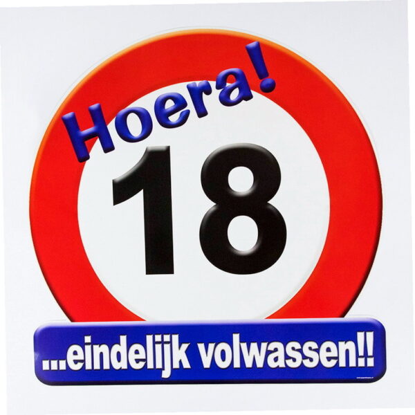 Schild Hoera 18 jaar groot