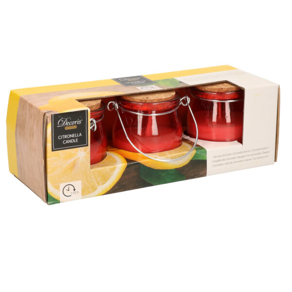 Set van 3x stuks anti muggen Citronella kaars in rood glazen potje