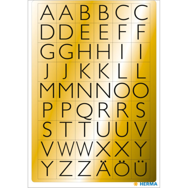 Stickervelletjes met 216x stuks alfabet plak letters A tot Z zwart/goud 13x12 mm