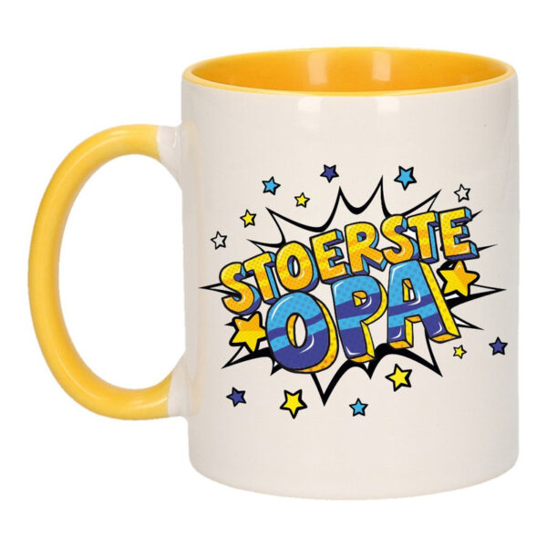 Stoerste opa cadeau mok / beker wit en geel 300 ml