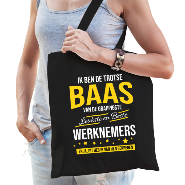 Trotse baas van de leukste werknemers katoenen cadeau tas zwart voor dames